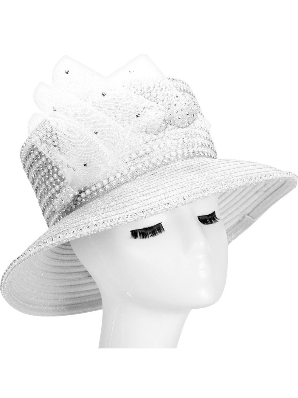 Med Brim Metallic Hat w/ Pin, Beads & Stones – Giovanna Apparel