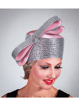Massive Stoned Pillbox Hat w/ Stoned Ribbon Bow