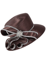 Rhinestone Bow&Crystal Brooch Medium-Brim Hat