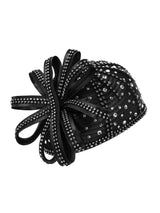 Round Pillbox Hat w/ Flwr Ribbon&Scattered Stones