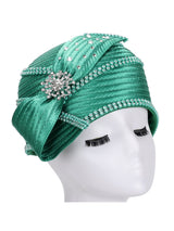 Round Ribbon Hat w/ Brooch and Rhinestoned Strip