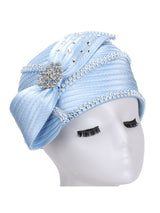 Round Ribbon Hat w/ Brooch and Rhinestoned Strip