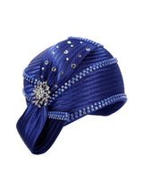 Round Ribbon Hat w/ Brooch and Rhinestoned Strip