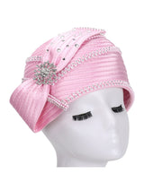 Round Ribbon Hat w/ Brooch and Rhinestoned Strip