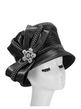 Small Brim Hat w/ Ovsz Rhinestoned Ribbon Decor