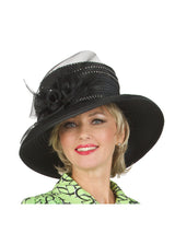 Medium Brim Satin Ribbon Hat w/ Mesh Flower