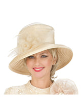 Medium Brim Satin Ribbon Hat w/ Mesh Flower