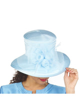 Medium Brim Satin Ribbon Hat w/ Mesh Flower