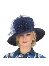 Medium Brim Satin Ribbon Hat w/ Mesh Flower