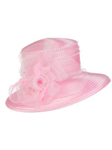 Medium Brim Satin Ribbon Hat w/ Mesh Flower