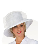 Medium Brim Satin Ribbon Hat w/ Mesh Flower