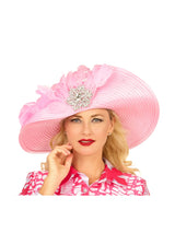 Wide Brim Embellished Hat w/ Feathers and Brooch