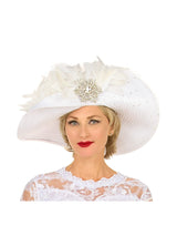 Wide Brim Embellished Hat w/ Feathers and Brooch