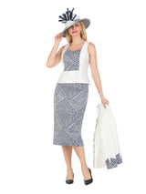 3pc Two-tone Wave Print Skt Suit