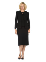 3pc Round Neck Clean Lines Detailed Skirt Suit