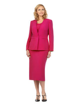 3pc Collarless Clean Lines Detailed Skirt Suit - Plus Size