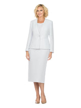 3pc Collarless Clean Lines Detailed Skirt Suit - Plus Size