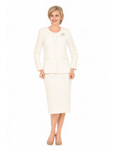 Classic Tailored 2pc Skirt Suit with Brooch-Plus