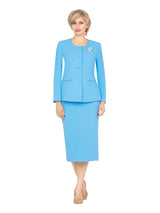 Classic Tailored 2-Piece Skirt Suit with Brooch