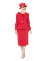 Timeless 3pc Skirt Suit with Jewel Brooch