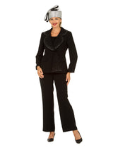 3pc Wide Collar Pants Suit with Rhinestone Detail