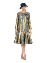 Metallic Mosaic Brocade Drop-Waist Flare Dress