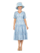V-neck Cotton Blend A-line Tiered Eyelet Dress