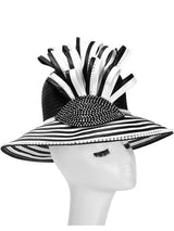 Big Brim Two-tone Hat w/ Rhst and Bouquet Decor