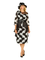 Two-Tone Lace Midi Dress w/ Ruffle Peplum&Belt