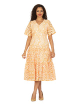 V-neck Cotton Blend A-line Tiered Eyelet Dress