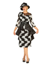 Two-Tone Lace Midi Dress w/ Ruffle Peplum&Belt
