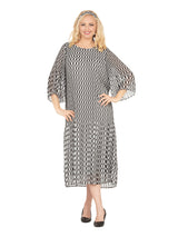 Art Deco Print Pleated Dress in Chiffon