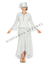 3pc Popcorn Peplum Jkt, Cami, Hi-Lo Skirt Set-Plus