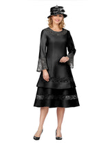 1pc Bell Slv 2-Tier Dress w/ Sheer Lace Trim-Plus