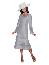 1pc Bell Slv 2-Tier Dress w/ Sheer Lace Trim-Plus
