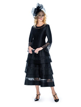 1pc Bell Slv 3-Tier Dress w/ Sheer Lace Trim-Plus