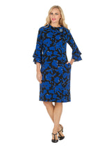 1pc Cowl Neck 3/4 Ruffled Sleeve Dress w/ Brooch