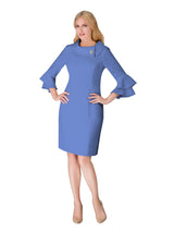 1pc Cowl Neck 3/4 Ruffled Sleeve Dress w/ Brooch