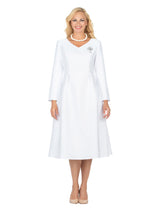Silky Twill V-neck A-line Dress w/ Brooch-Plus