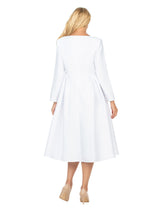 Silky Twill V-neck A-line Dress w/ Brooch-Plus