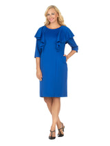 1pc 3/4 Slv Ruffled Shift Dress w/ Stones - Plus