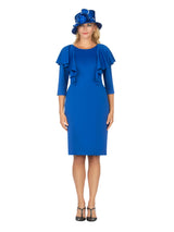 1pc 3/4 Slv Ruffled Shoulder Shift Dress w/ Stones
