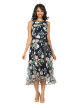 A-line Sleeveless Floral Lace Overlay Drs w/ Belt