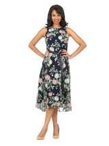 A-line Sleeveless Floral Lace Overlay Drs w/ Belt