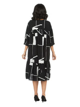 Drop Shoulder Tiered 3/4 Slv Geometric Print Dress