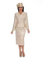 3pc Peplum Jkt Lace Overlay Skirt Suit-Plus
