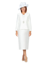 3pc Silky Twill Skirt Suit w/ Gathered Waist-Plus