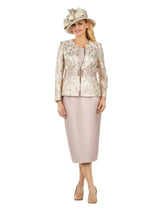 3pc Classic Brocade+Silky Twill Skirt Suit