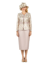 3pc Classic Brocade+Silky Twill Skirt Suit