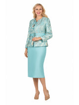 3pc Classic Brocade+Silky Twill Skirt Suit